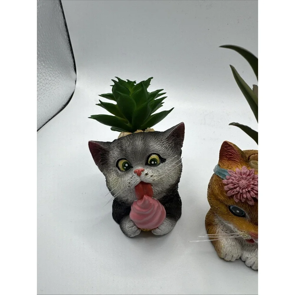 2 Purr-fect Planters Bradford Exchange‎ Artificial Plants Sweet Pea & Loki